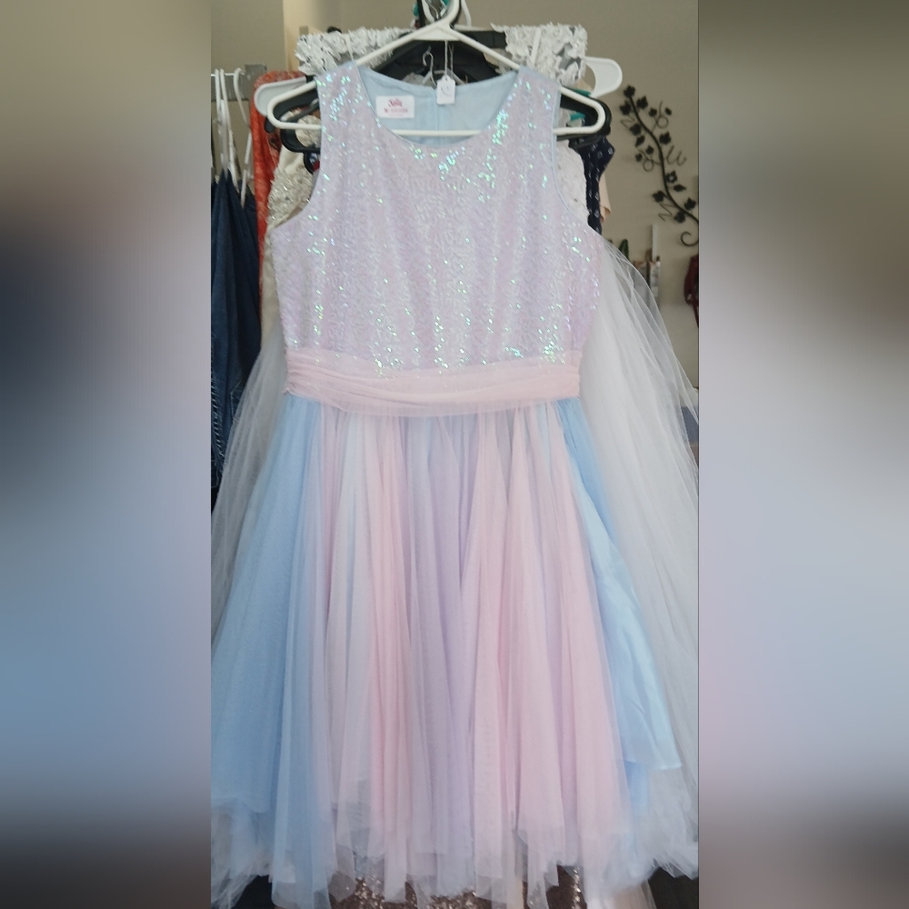 Justice Glittery Pink and Blue Kids Formal Dress